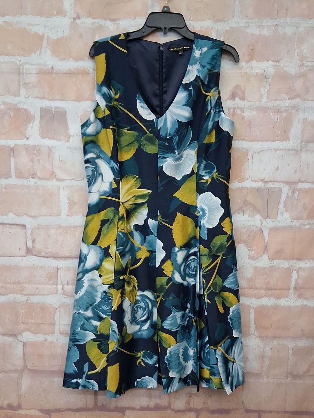 Preston & York Navy Floral Fit-and-Flare Dress with Blue and Yellow Accents